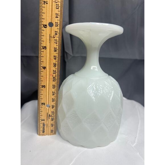 Vintage White Milk Glass Pedestal Goblet Textured Diamond Pattern - Picture 5 of 6